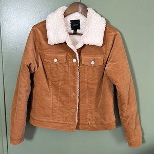 Mens forever 21 Medium tan , elastane, faux fur lined. button up coat .